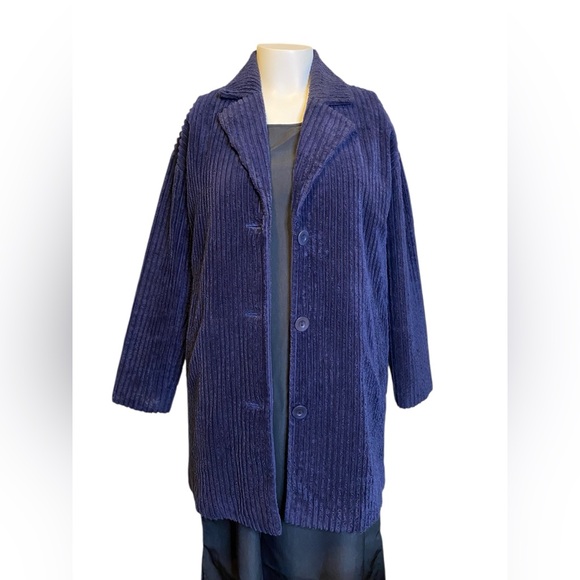 Eileen Fisher Navy Blue Corduroy Organic Cotton Long Coat Jacket Women’s SZ 8 - Picture 6 of 15